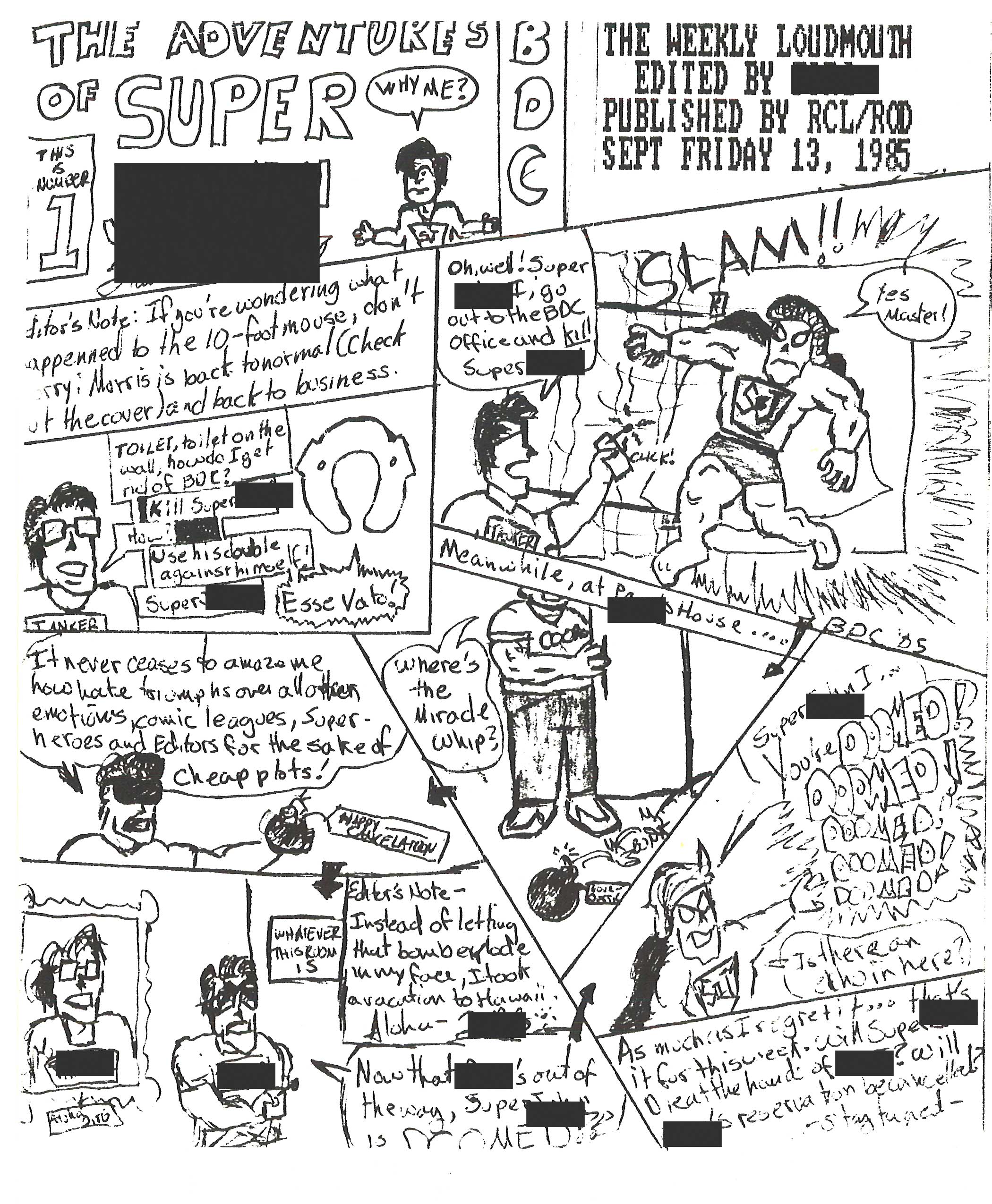 The Adventures of Super, back-page comic from The Weekly Loudmouth Vol. 1 No. 1
