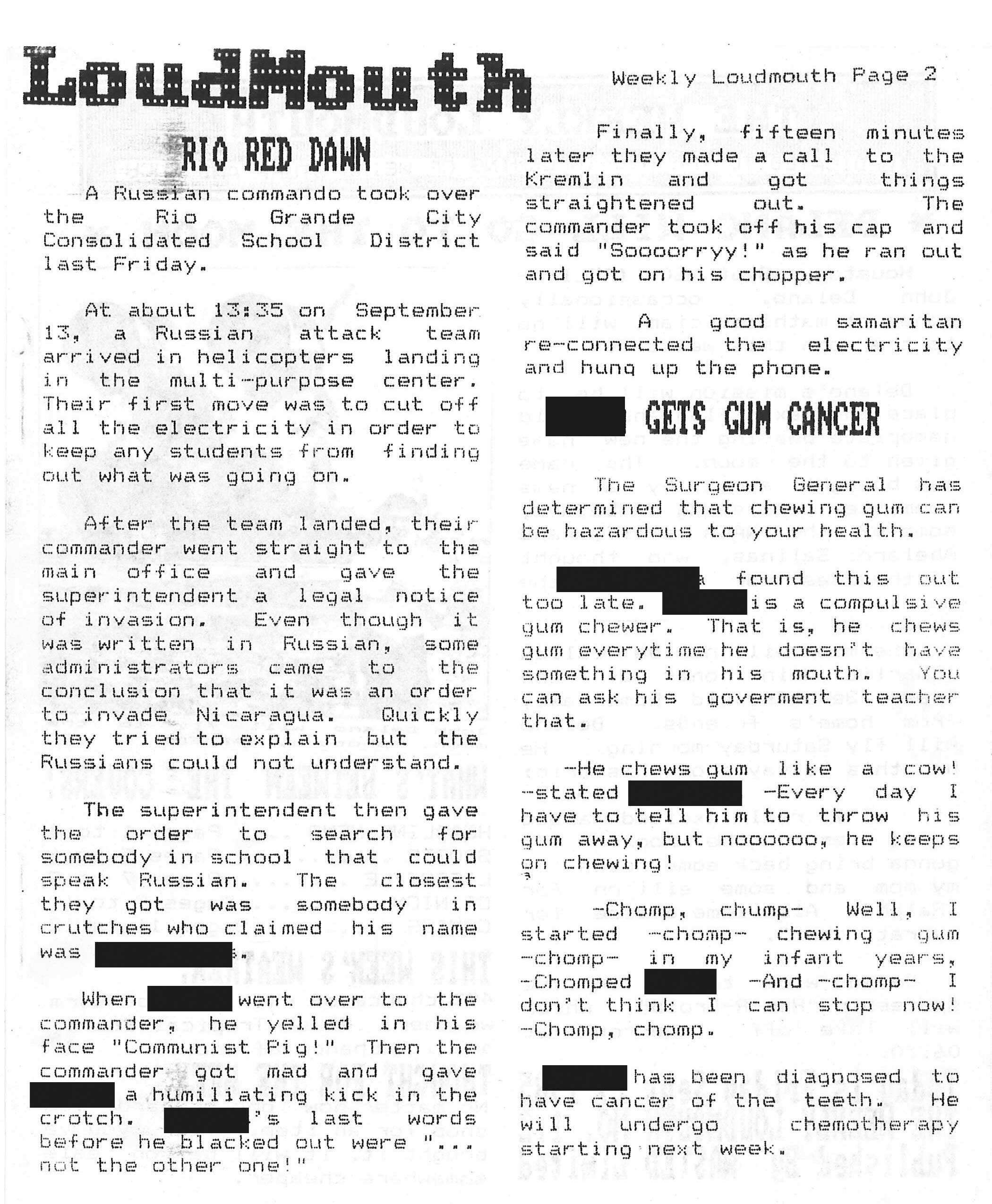 The Weekly Loudmouth Vol. 1 No. 2 page 2